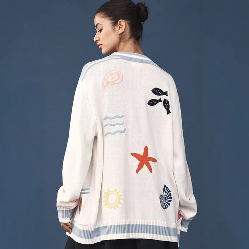Knit jacket for women with marine patterns and relaxed fit Lune London