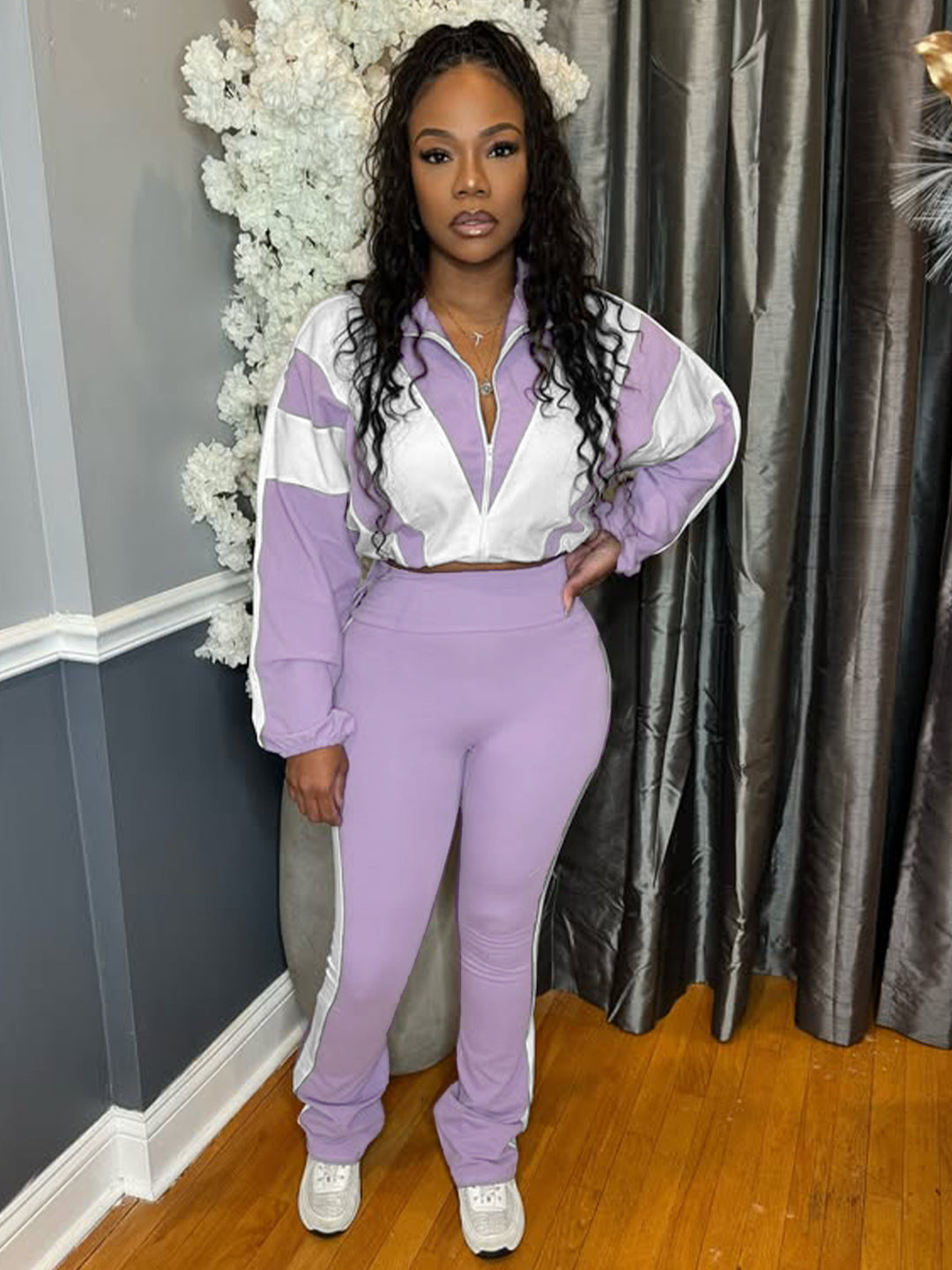 Ladies two-piece sports set with cropped jacket and fitted leggings Lune London