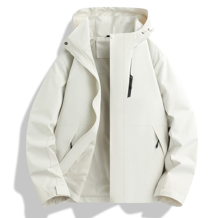 Functional waterproof jacket for men with adjustable hood collar Lune London