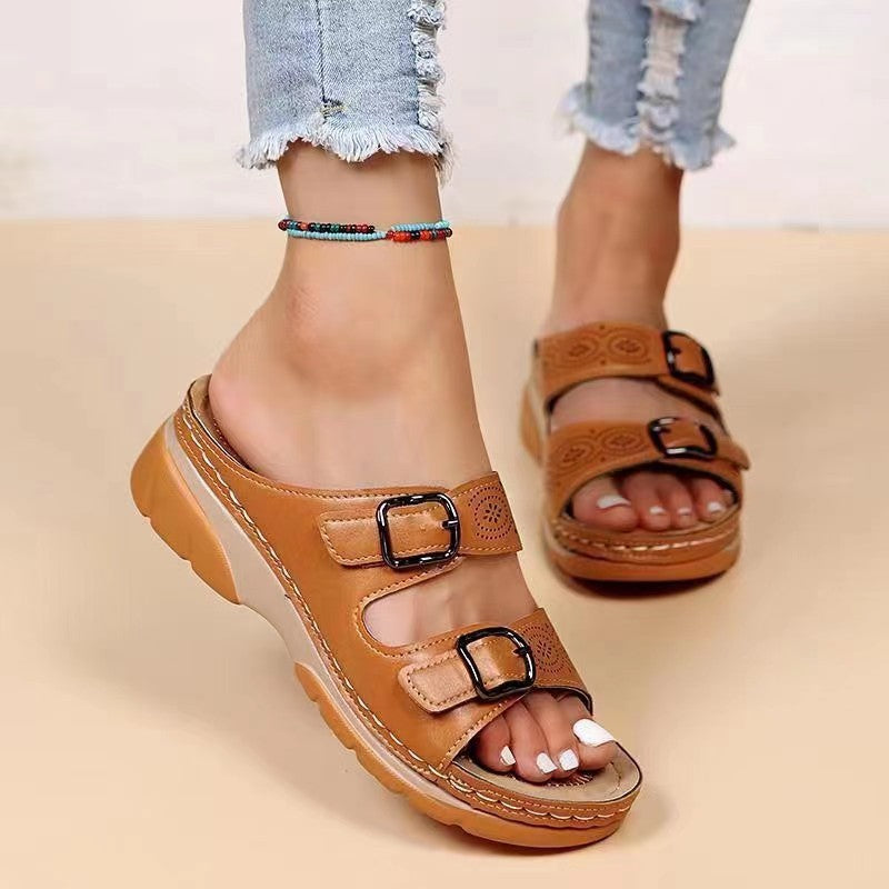 Ladies Strappy Sandals with Stylish Buckles Lune London