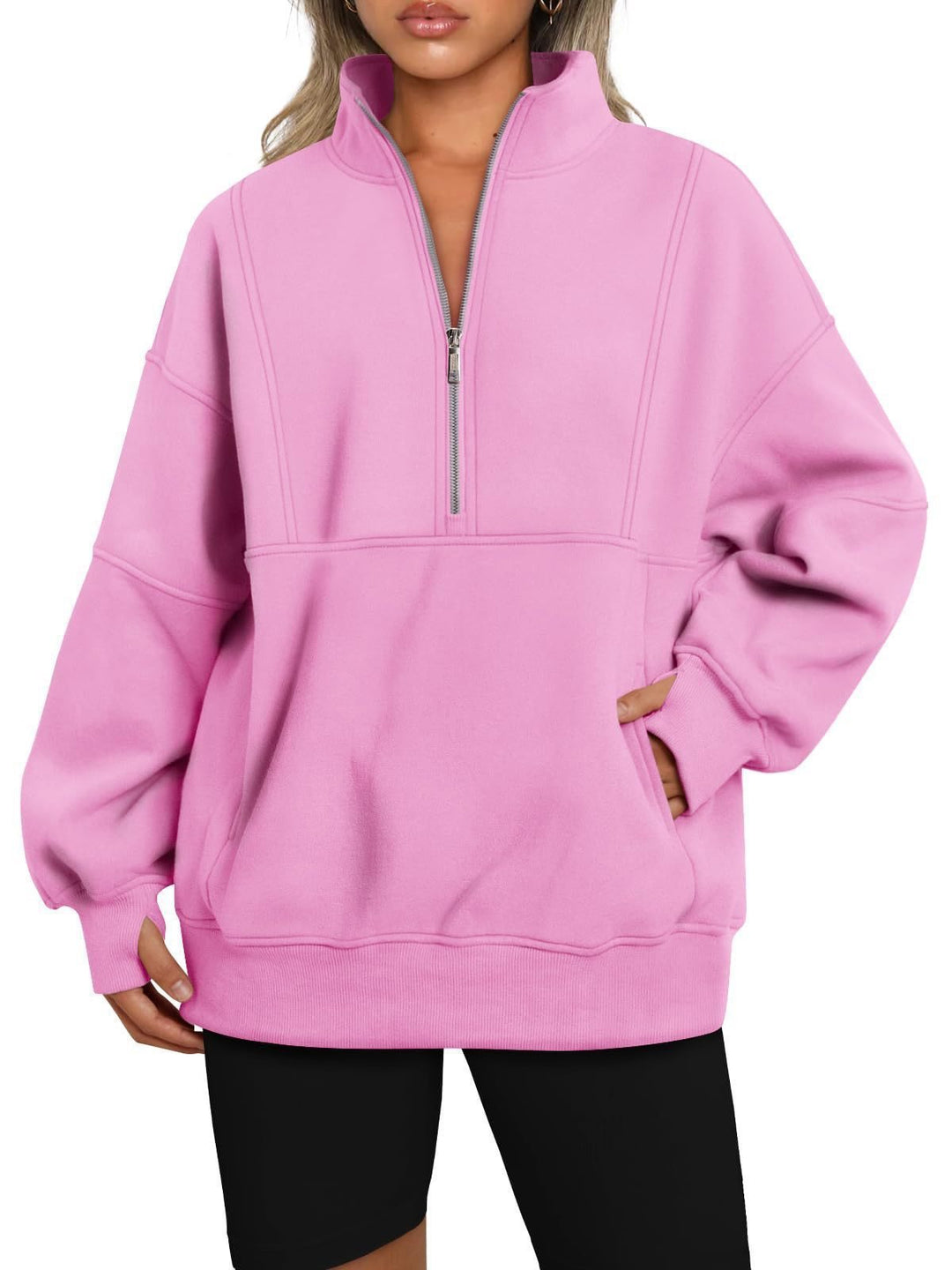 Sporty hoodie top for women with high collar and zip Lune London
