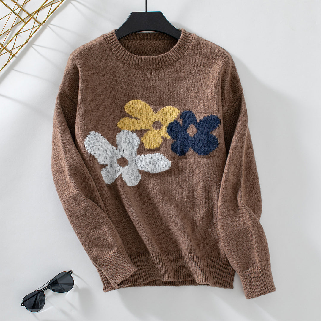 Casual sweater for women with floral patterns and round neck Lune London