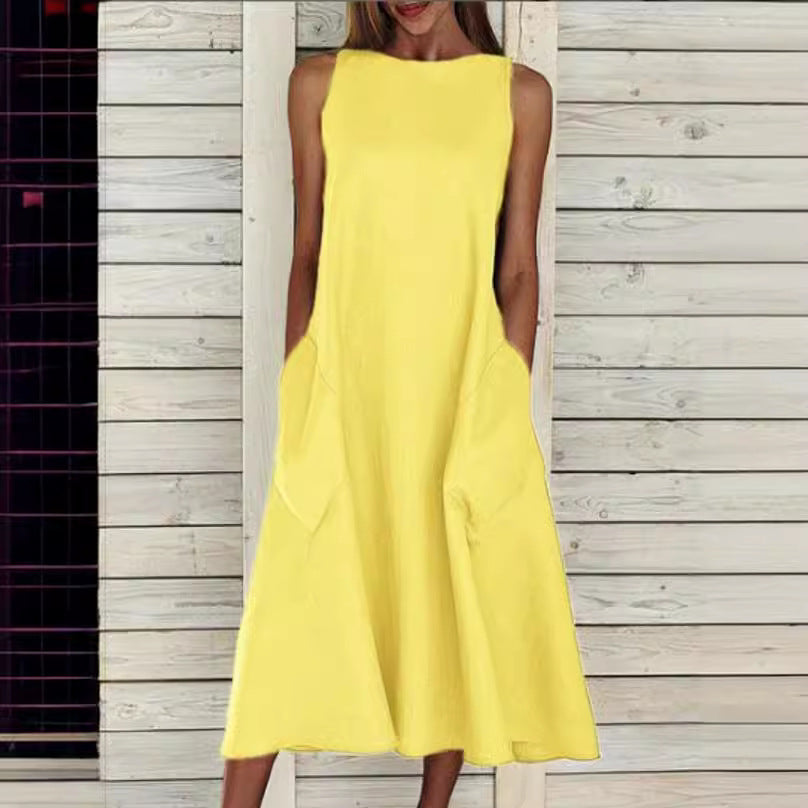 Lightweight maxi dress for ladies with practical side pockets Lune London
