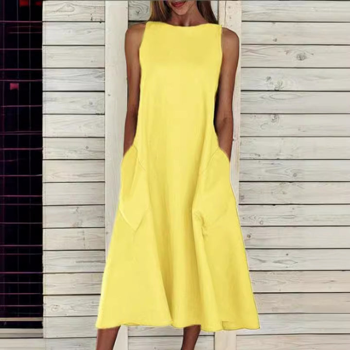 Lightweight maxi dress for ladies with practical side pockets Lune London