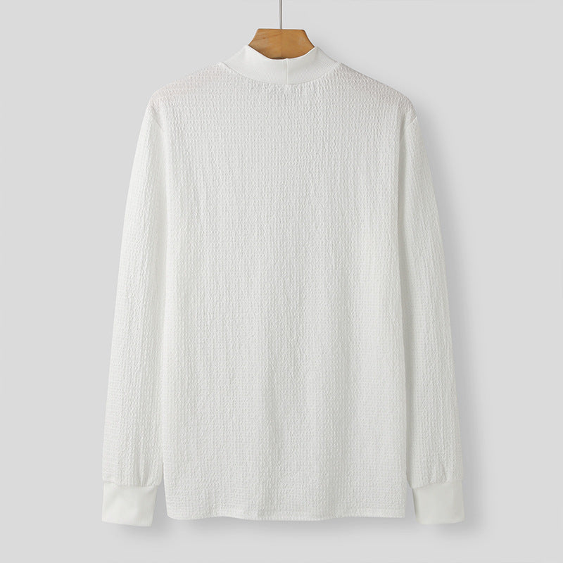 Ladies Elegant Long Sleeve Blouse in Textured Fabric and High Collar Lune London