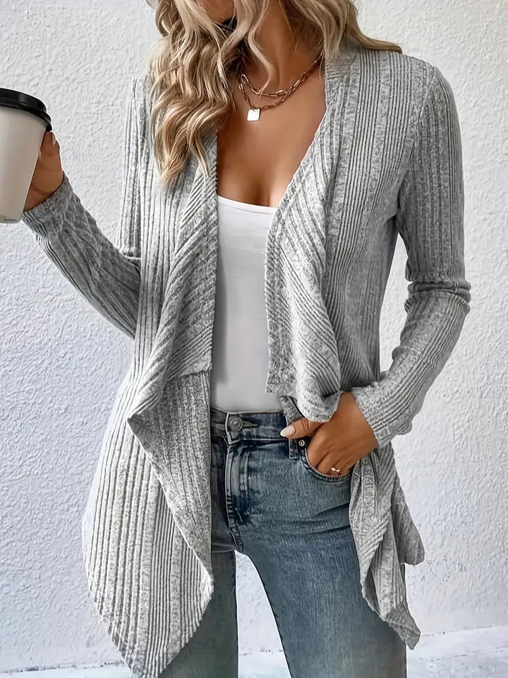 Casual knitted jacket for women with asymmetric hem and open design Lune London