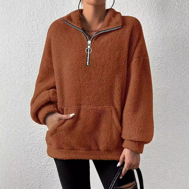 Ladies elegant fleece sweater with high collar and pockets Lune London