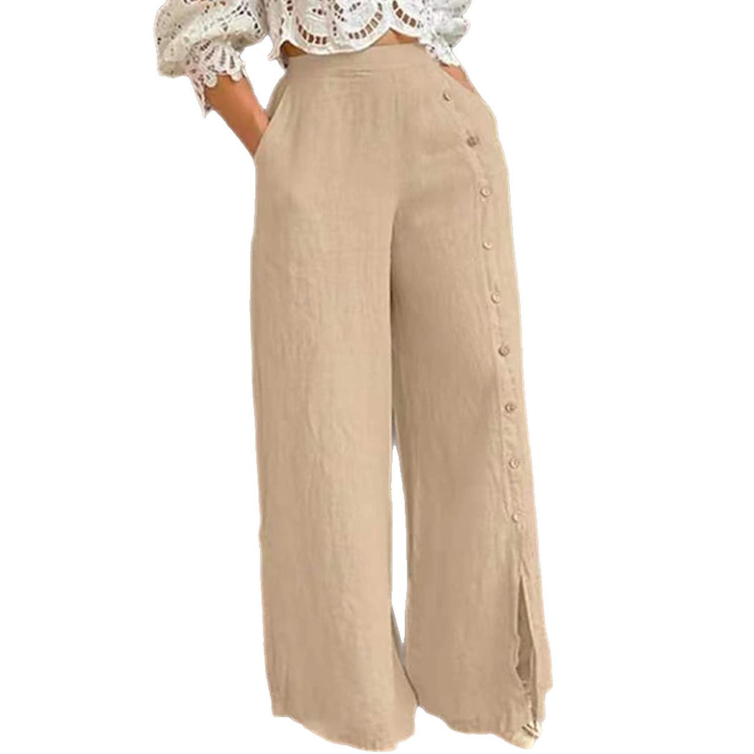 Pantalons larges en coton pour femmes avec détails de bouton sur le côté et ouverture de jambe élégante Chic & Stil