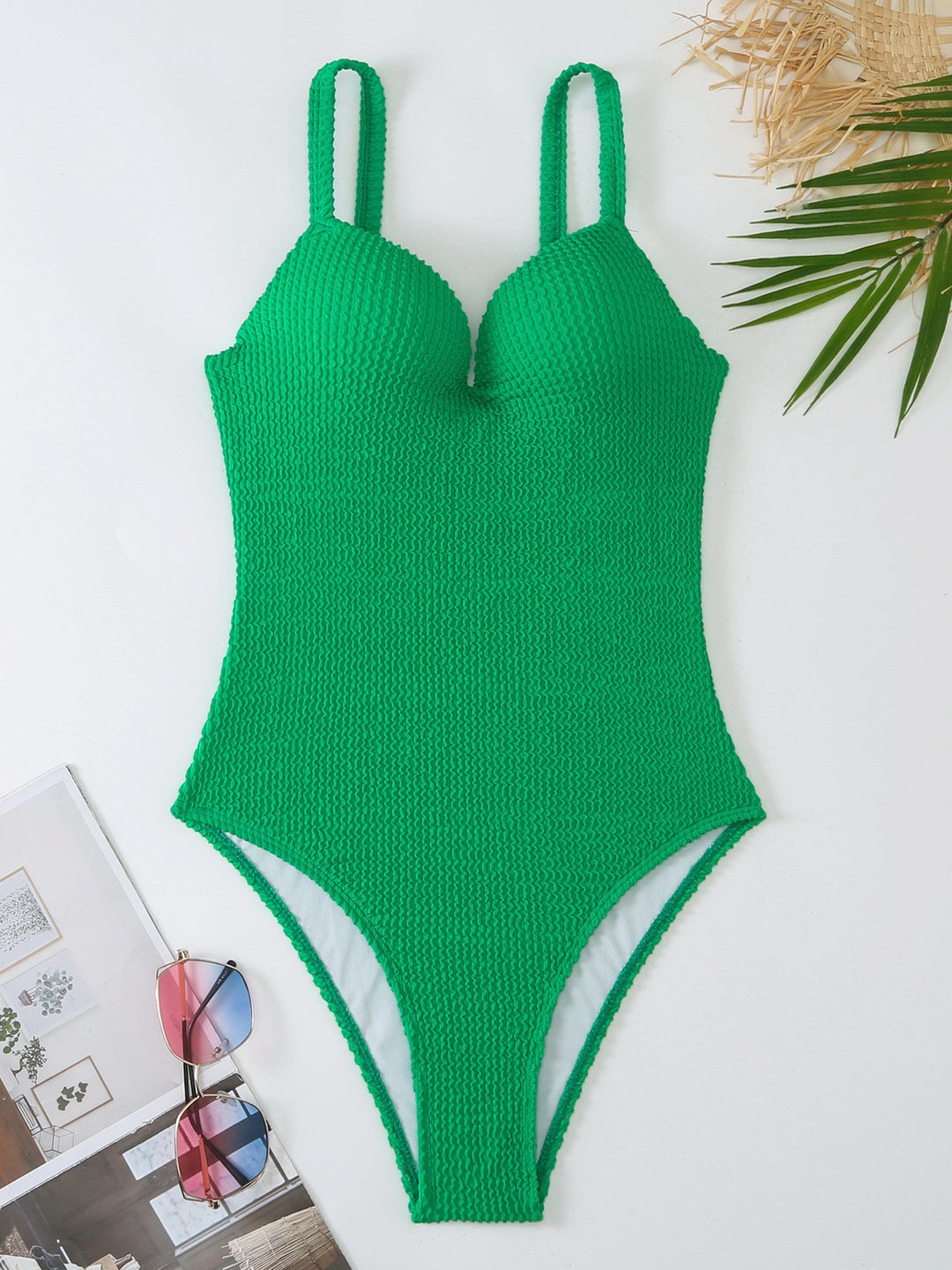 High-waisted swimsuit for women with ribbed textured surface and adjustable straps Lune London