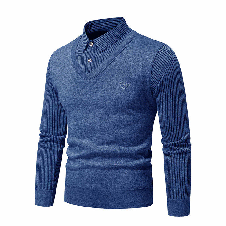 Elegant knitted sweater for men with V-neck and structured sleeves Lune London