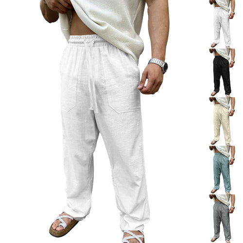 Men's casual linen pants with elastic waistband and practical side pockets Lune London