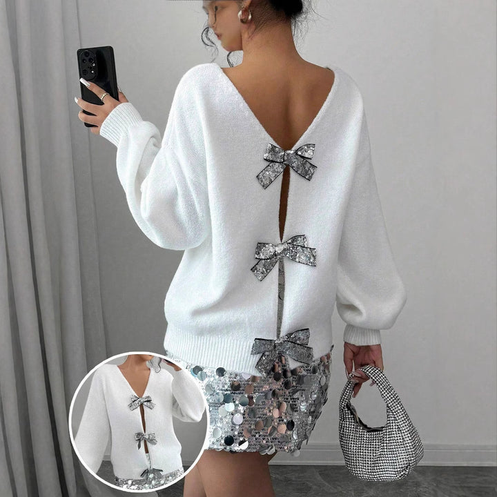 Women trendy knit sweater with luxurious bow details Lune London