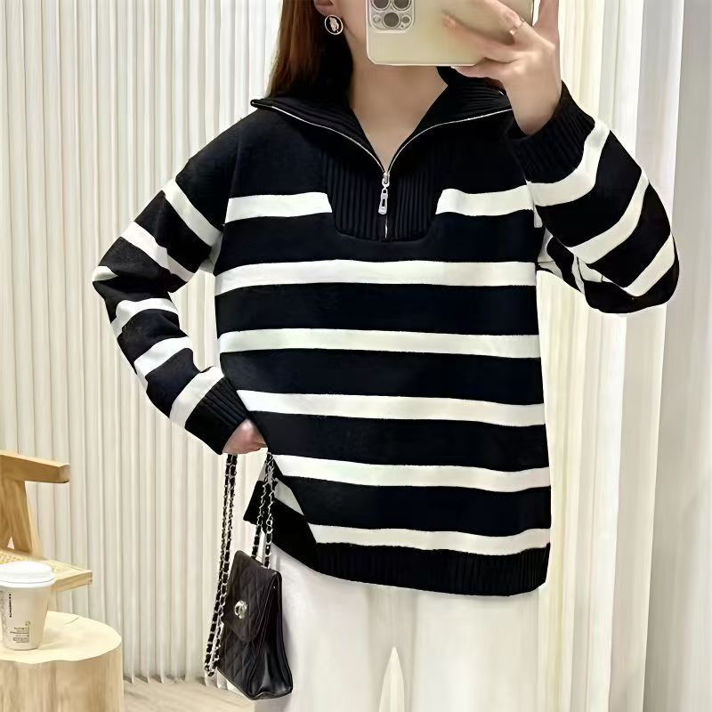 Pull en tricot décontracté pour femme avec col montant et fermeture éclair Chic & Stil