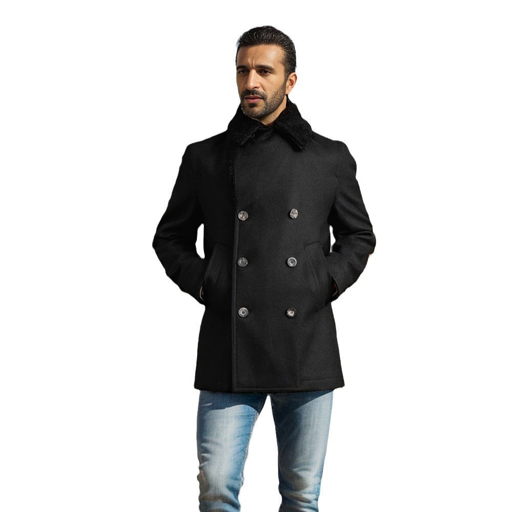 Elegant winter coat for men with wide pleated collar and practical pockets Lune London