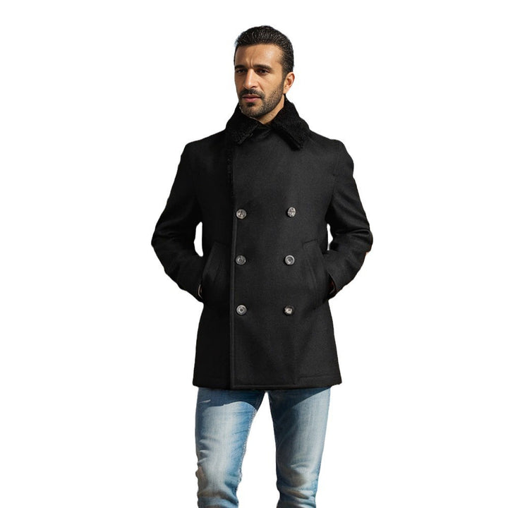 Elegant winter coat for men with wide pleated collar and practical pockets Lune London