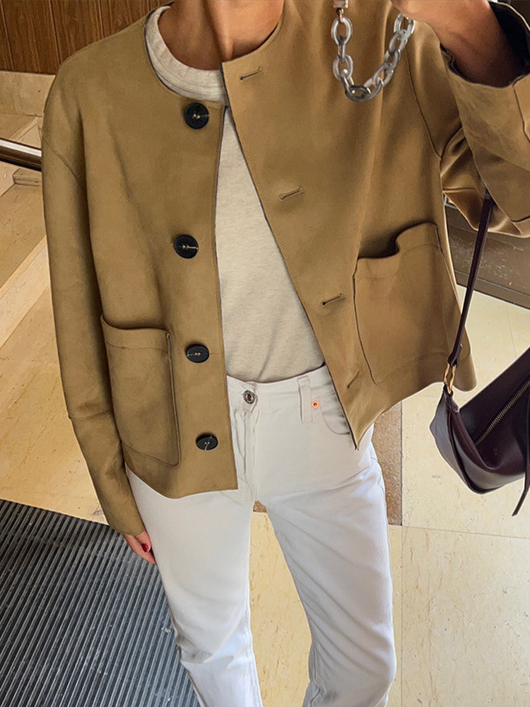 Elegant suede jacket for women with button closure Lune London