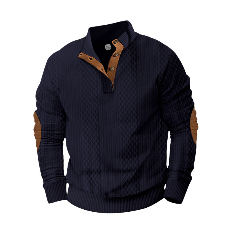 Knitted sweater for men with innovative high collar and modern leather applications Lune London