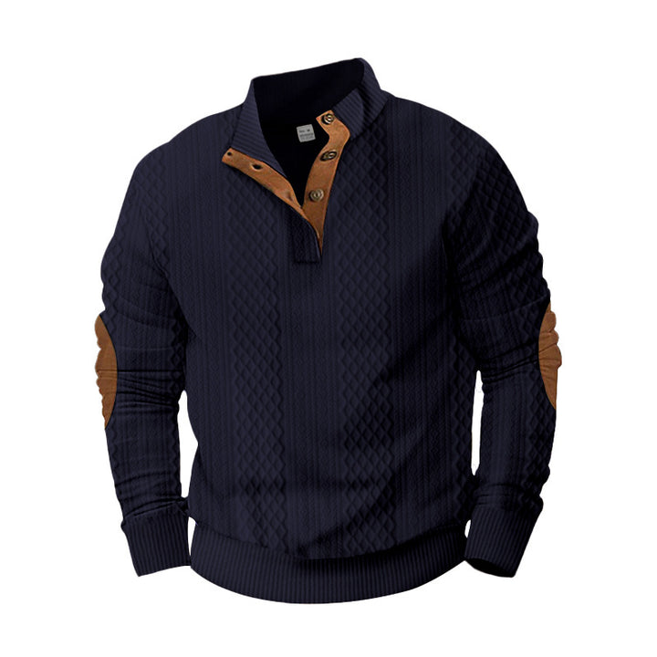 Knitted sweater for men with innovative high collar and modern leather applications Lune London