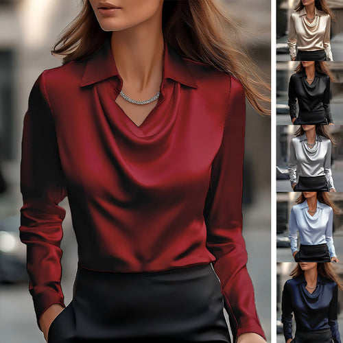 Women's Elegant Blouse with Asymmetrical Collar and Flowing Fall Lune London