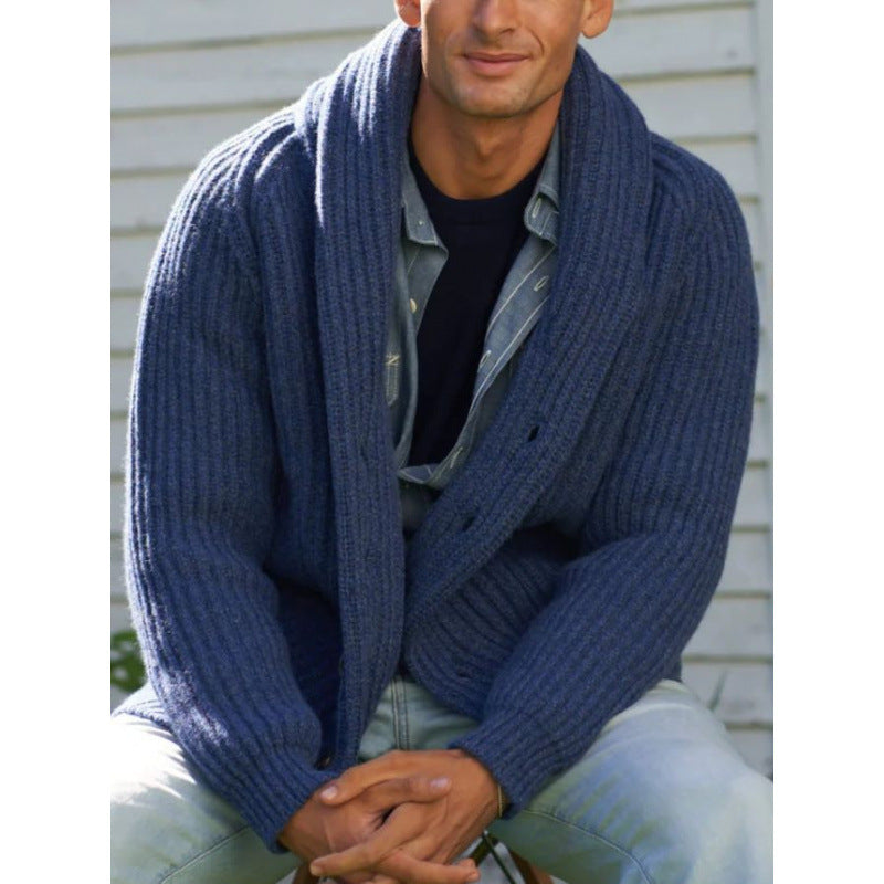 Knitted cardigan for men with draped lapel Lune London