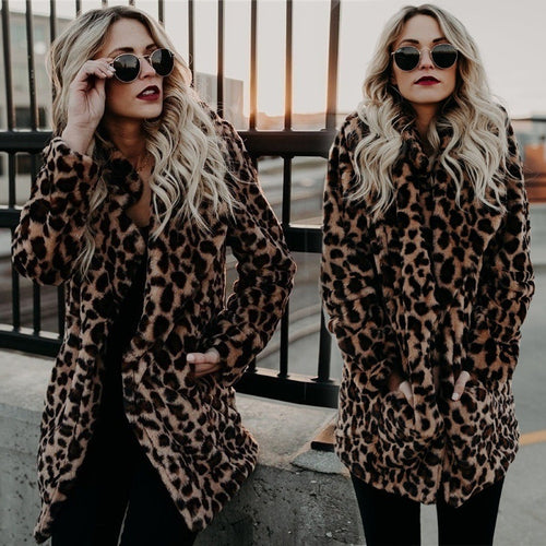 Ladies Cozy Chic Leopard Fur Jacket