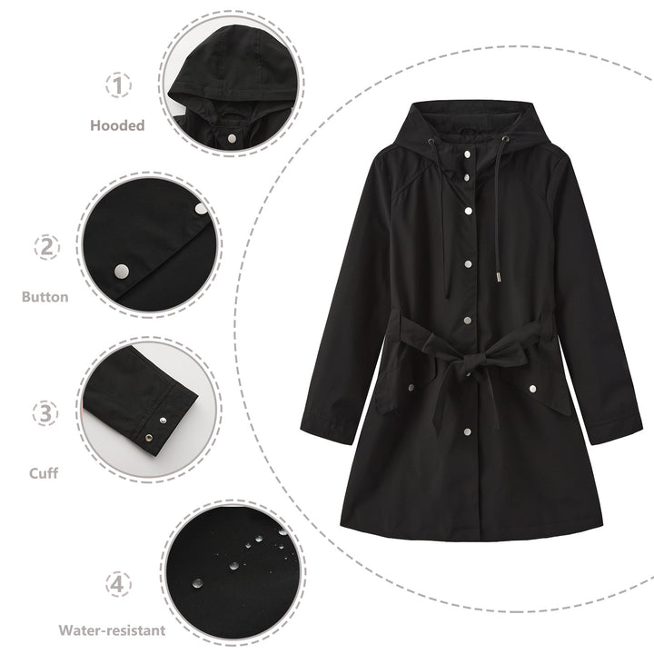Modest outdoor jacket for ladies with belt and hood Lune London