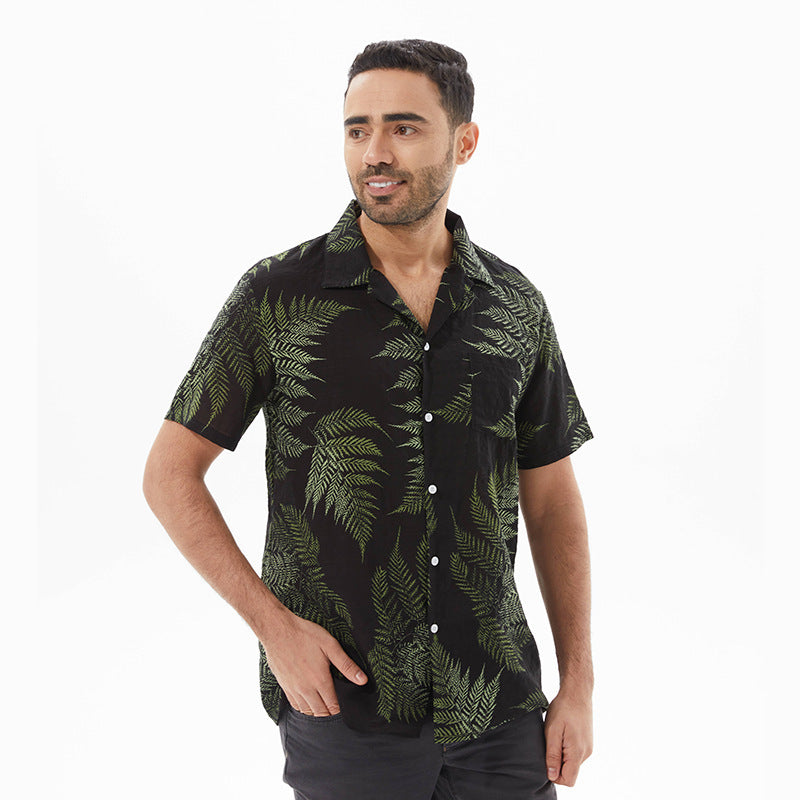 Short sleeve shirt for men with tropical leaf design Lune London