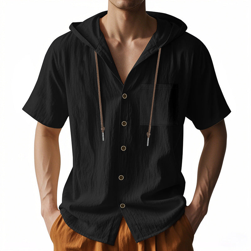 Casual short-sleeved shirt for men with hood and button placket Lune London