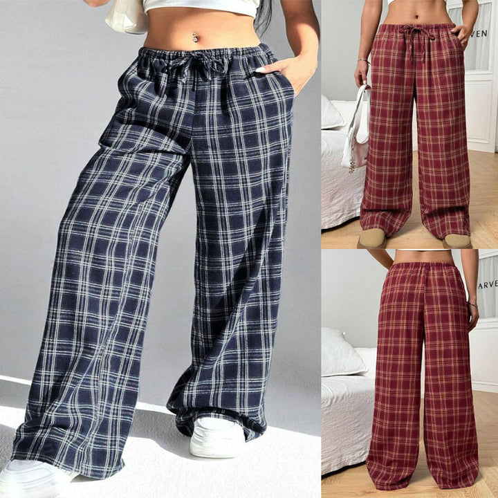 Loose plaid pants for women with elastic waist and practical pockets Lune London