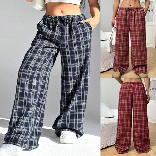Loose plaid pants for women with elastic waist and practical pockets Lune London