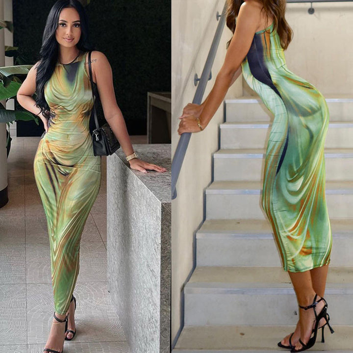 Women Elegant maxi dress with artistic print Lune London