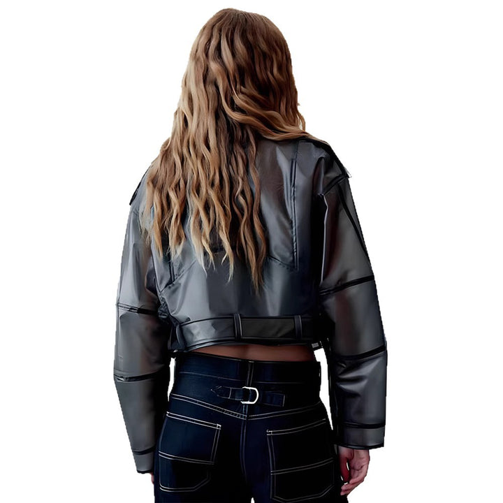 Trendy women's jacket with edgy biker style and asymmetric zipper Lune London