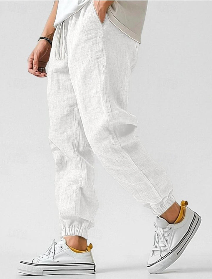 Men's Comfortable Linen Pants with Elastic Waistband and Side Pockets Lune London