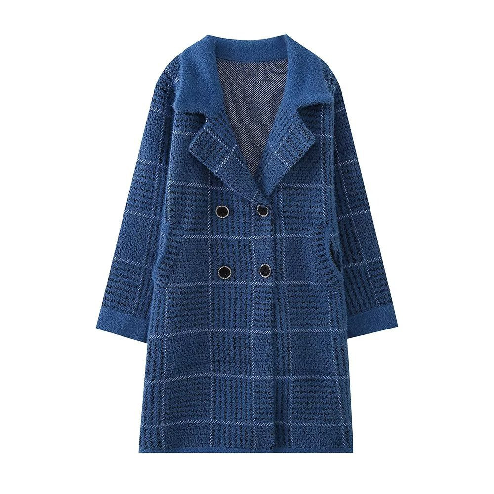 Women's textured checkered transition jacket with an elegant button placket Lune London