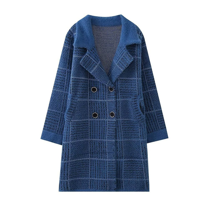 Women's textured checkered transition jacket with an elegant button placket Lune London