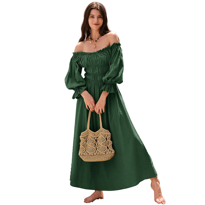 Robe maxi femme en élégant style décolleté avec manches bouffantes froncées Chic & Stil