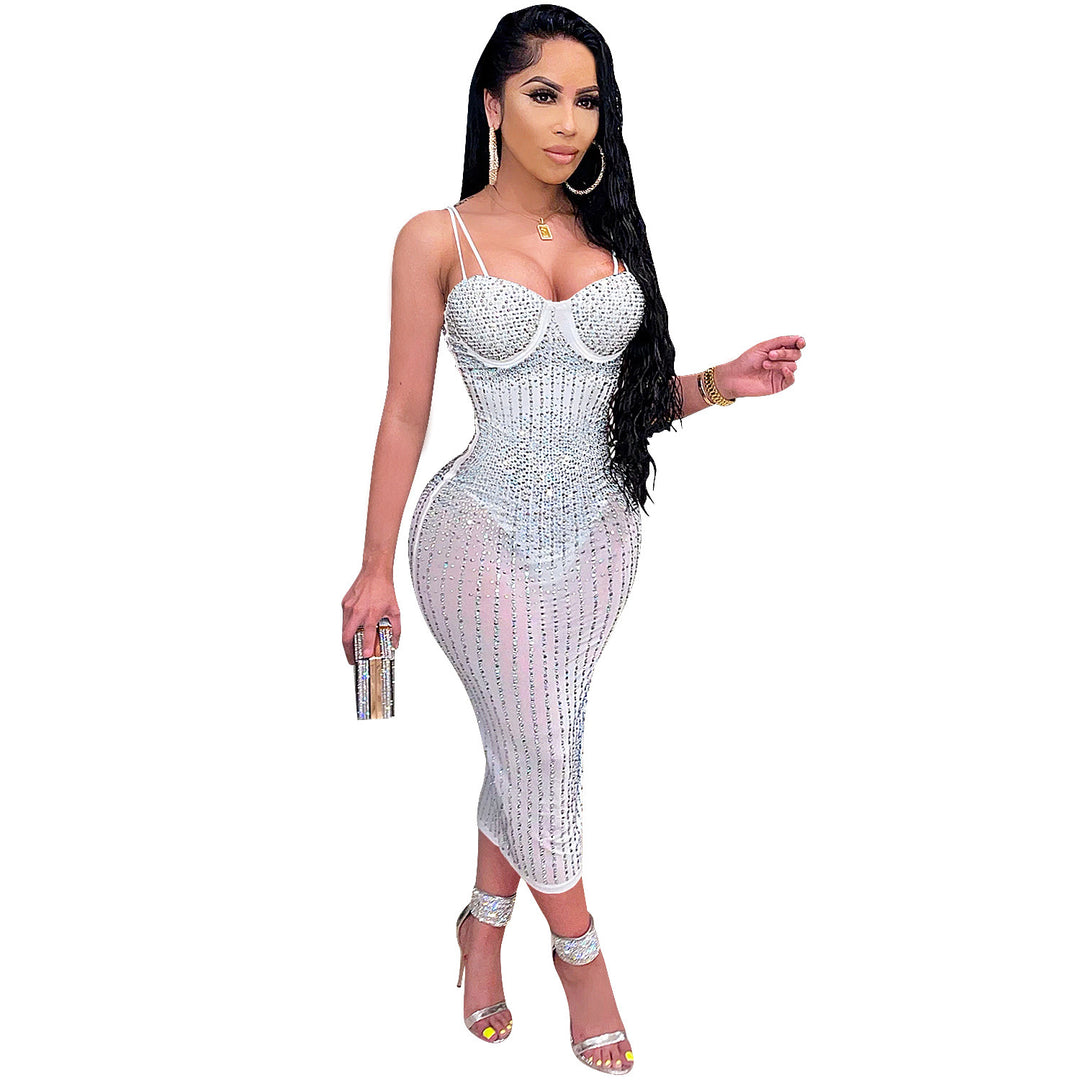 Lune London rhinestone embellished bodycon midi dress for ladies