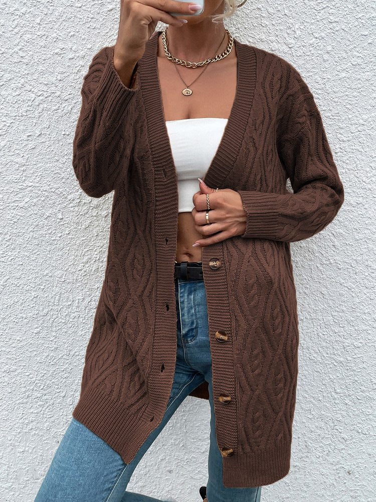 Ladies Chunky Knit Cardigan with open design and practical buttons Lune London