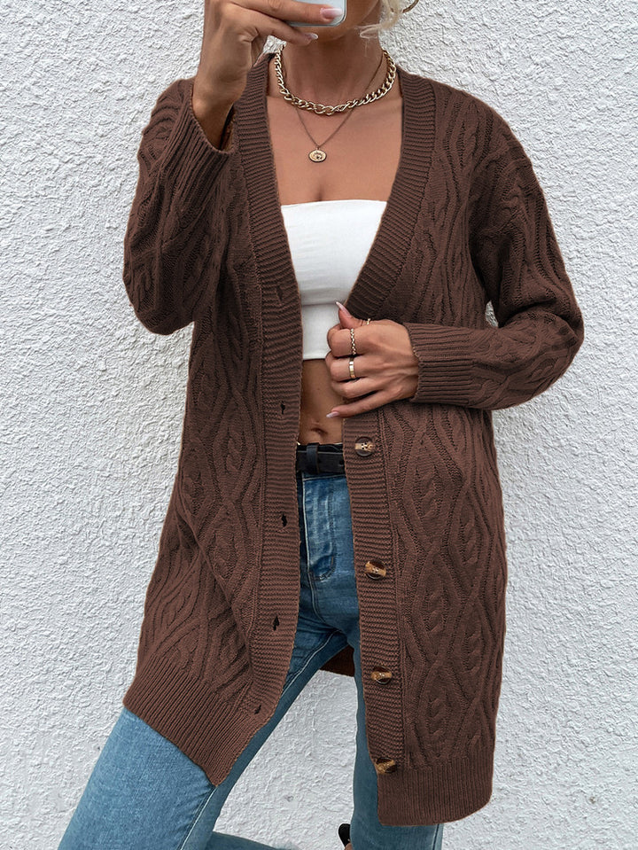 Ladies Chunky Knit Cardigan with open design and practical buttons Lune London