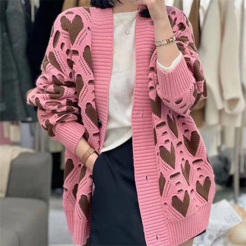 Knit jacket for women with heart pattern and luxurious cut Lune London