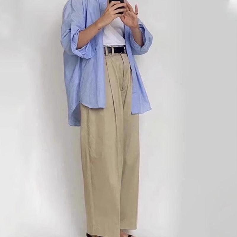 Pantalons en tissu à taille haute et coupe large pour femmes Chic & Stil