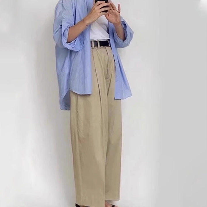 Pantalons en tissu à taille haute et coupe large pour femmes Chic & Stil