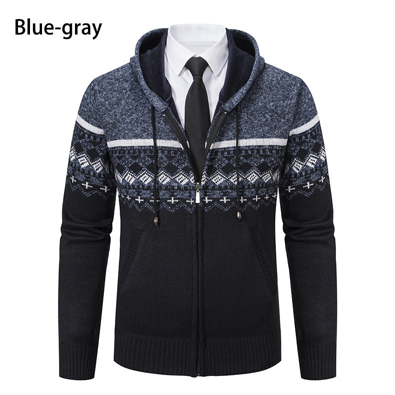 Men's hooded knit jacket with Norwegian pattern Lune London