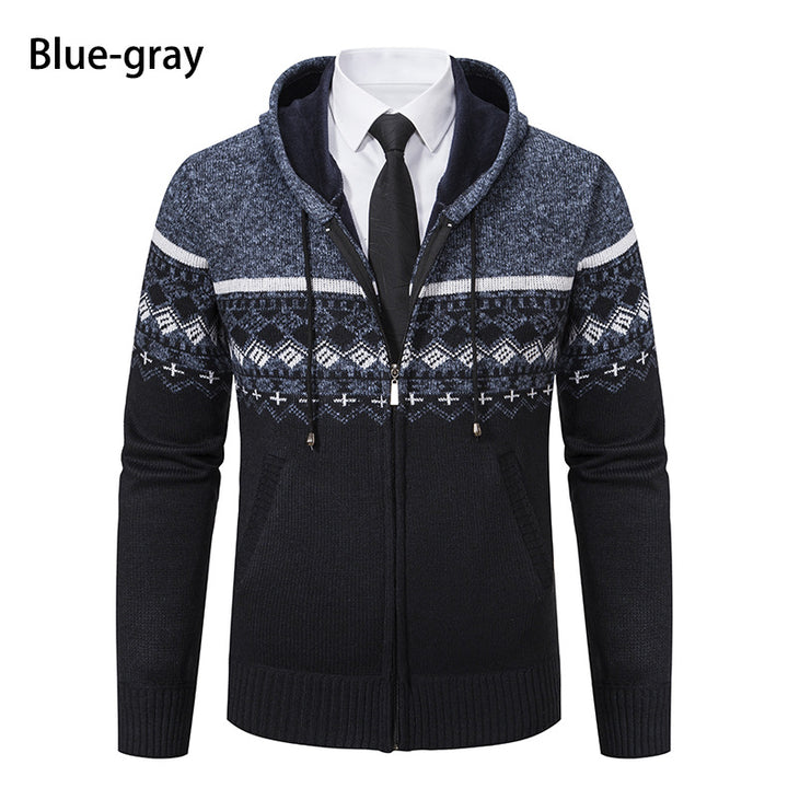 Men's hooded knit jacket with Norwegian pattern Lune London