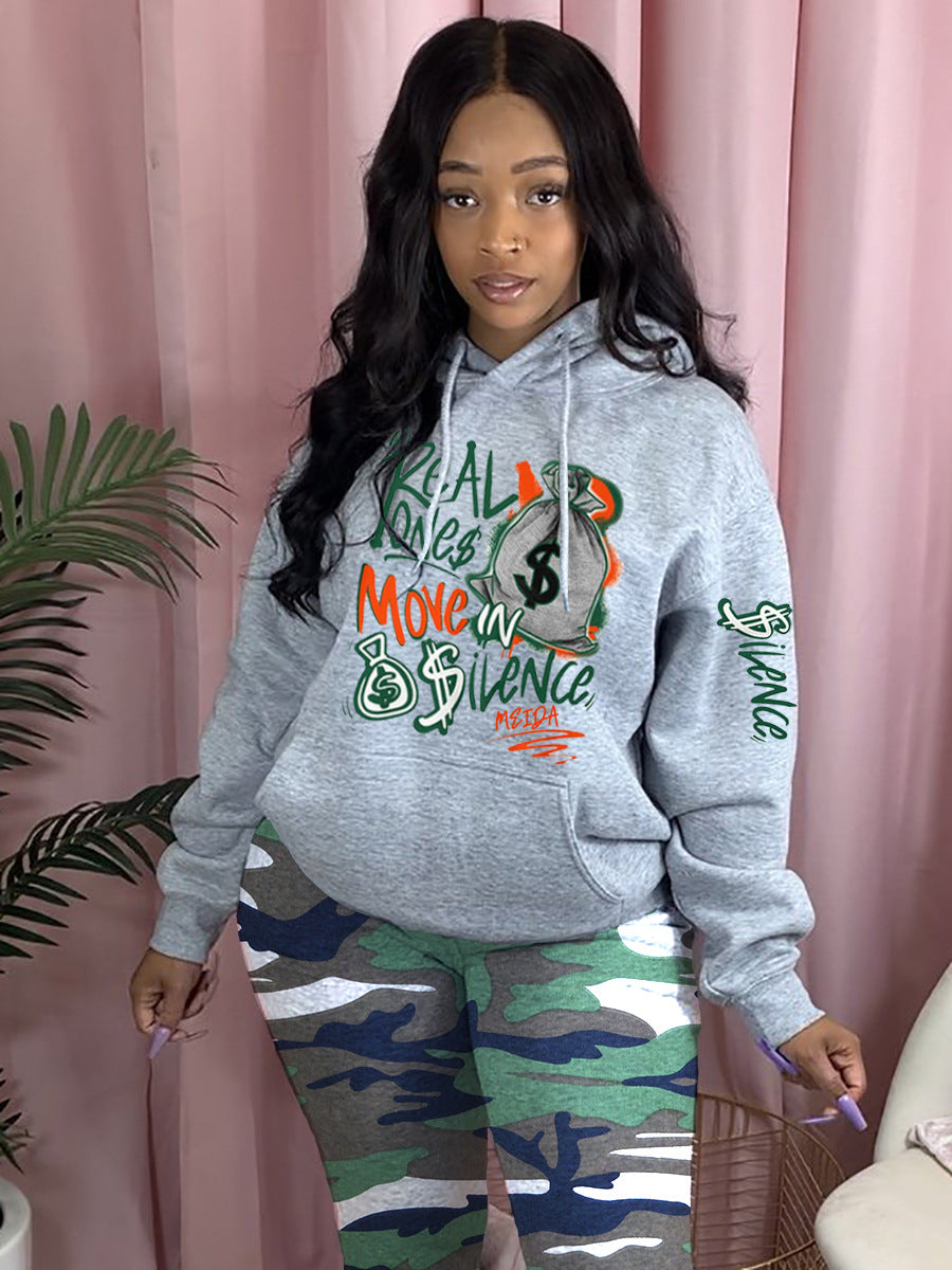 Women Sporty Hoodie and Jogging Pants Set with Creative Graphic Print Lune London