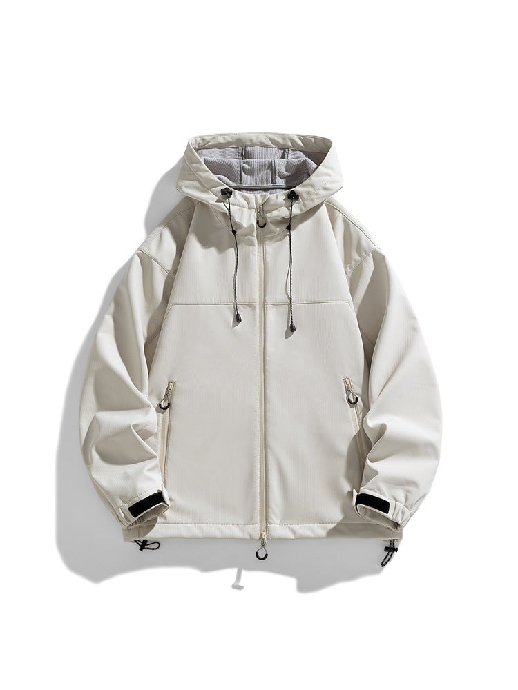 Functional outdoor windbreaker jacket for men with adjustable hood Lune London