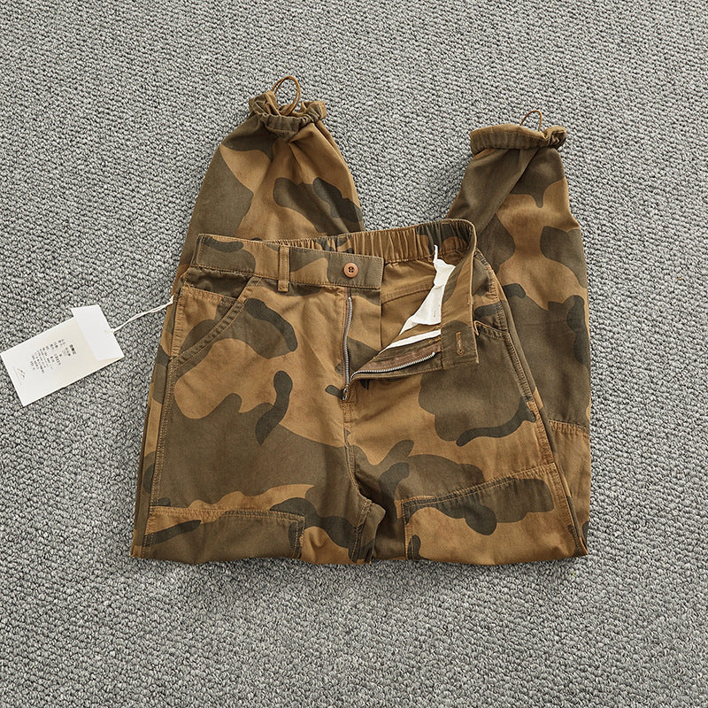Men's cargo pants with stylish camouflage design featuring an elastic waistband and practical pockets Lune London