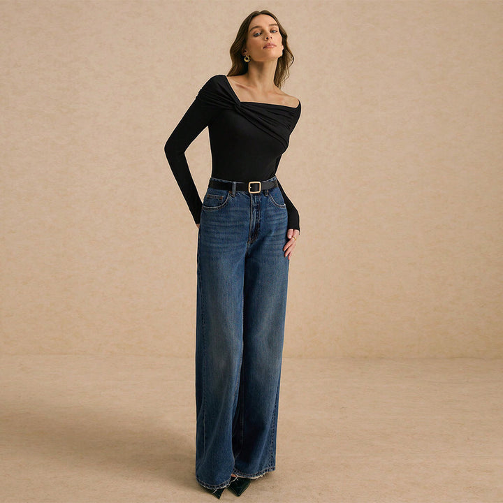 Chemise à manches longues pour femmes avec design drapé asymétrique Chic & Stil