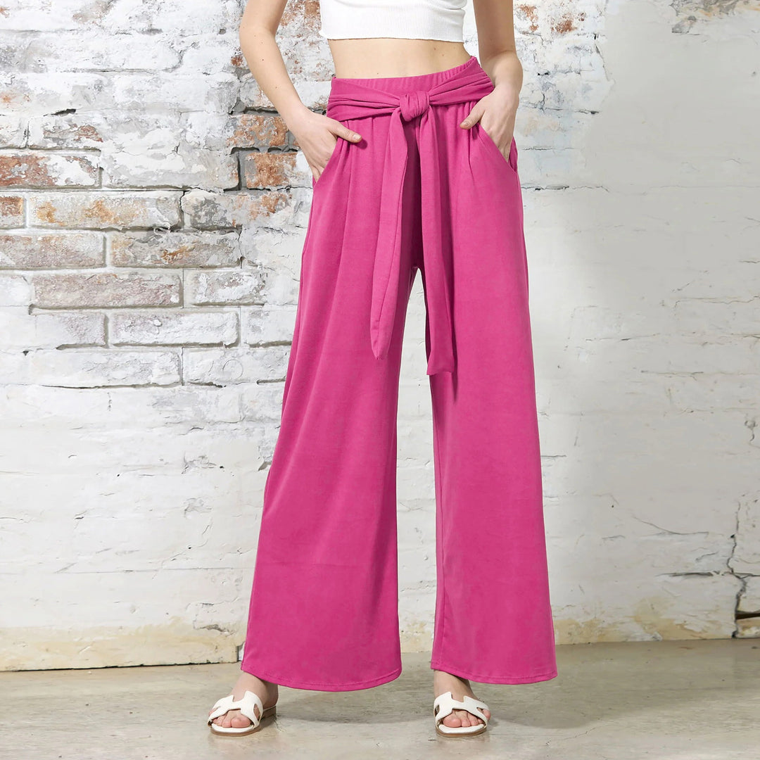 Loose jersey pants for women with a tie belt and high waist Lune London