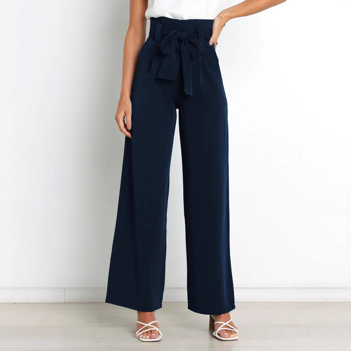 Elegant high-waisted pants for women with a tie belt and wide leg Lune London